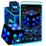 Blue Neon 3D Cube Theme icon