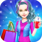 Stylish girls mall shopping icon