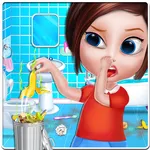 Girl cleaning house game icon