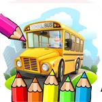 coloring school bus game icon