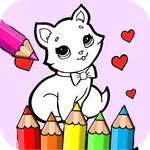 coloring little cat and dog icon