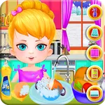 Cute Girl Cleans Dirty Kitchen icon