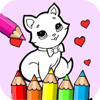 coloring little cat and dog icon