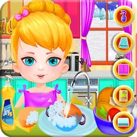 Cute Girl Cleans Dirty Kitchen icon