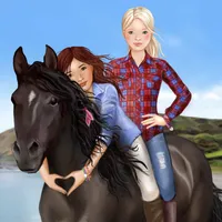 Horse and rider dressing fun icon