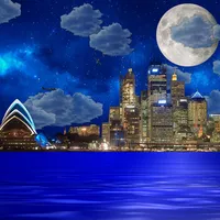 Night city from sea wallpaper icon