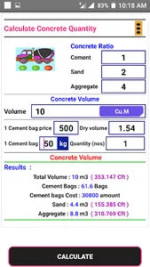 Concrete Calculator (Cement,Sa screenshot 6