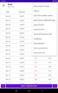 body Temperature note graphs screenshot 9