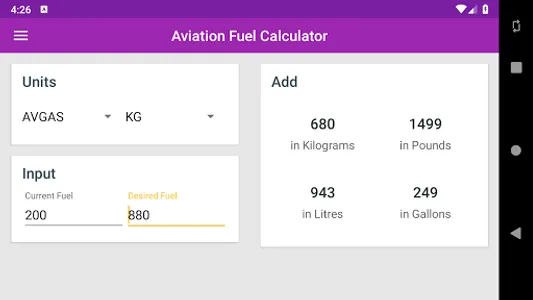 Knapp Aviation Fuel Calculator screenshot 3