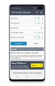 CSF Protein Calculator screenshot 2