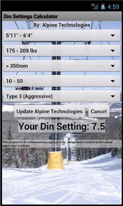 Ski Din Settings Calculator screenshot 3