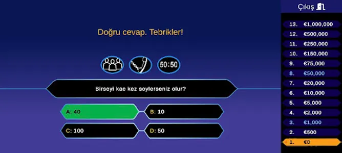 Milyoner Türkçe - Bilgi oyunu screenshot 0