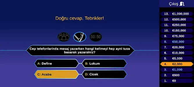 Milyoner Türkçe - Bilgi oyunu screenshot 13