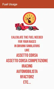 Fuel Usage Sim Racing screenshot 1