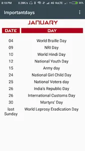 Important Days and Dates screenshot 2