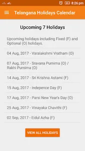Telangana Holidays Calendar 20 screenshot 0