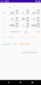 Nernst-GHK Calculator screenshot 1