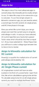 AMPs to KW (Kilowatts) screenshot 2
