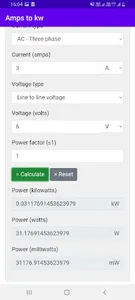 AMPs to KW (Kilowatts) screenshot 6