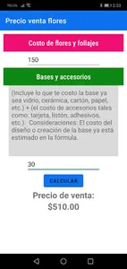 Costo y venta de flores screenshot 1