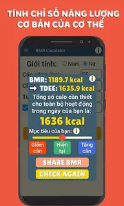 BMI, BMR và Xem Calo Thực Phẩm screenshot 7
