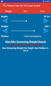 Fitness Calc-Coast Guard screenshot 0