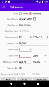 Loan calculator screenshot 1