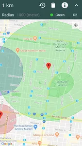 1 km radius: Draw a circle on  screenshot 0