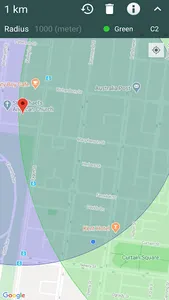1 km radius: Draw a circle on  screenshot 2