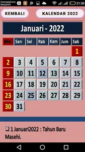 Kalender 2022 den daftar hari  screenshot 1