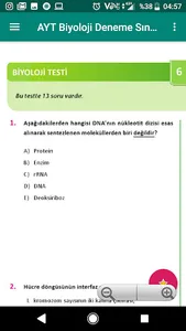 AYT YKS Biyoloji Çözümlü Denem screenshot 10
