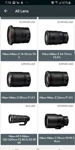 Lens List : Nikon Specificatio screenshot 2