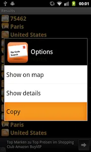 Zip code search screenshot 2