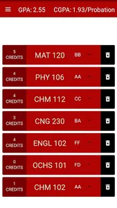 METU NCC GPA Calculator screenshot 2