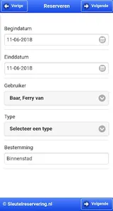 Sleutelreservering screenshot 2