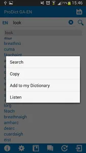 Irish - English dictionary screenshot 2