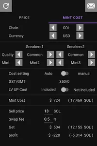 STEPN Mint Cost Calculator screenshot 1
