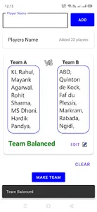 Cricket Team Maker screenshot 1