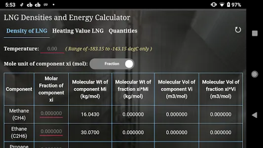 LNG Densities and Energy Calcu screenshot 0