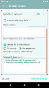 Birthdays reminder & SMS send screenshot 2