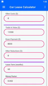 Car Lease Calculator screenshot 1