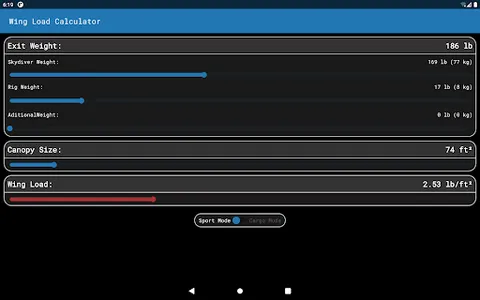 Skydive Wing Load Calculator screenshot 11