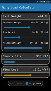 Skydive Wing Load Calculator screenshot 2