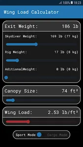 Skydive Wing Load Calculator screenshot 3