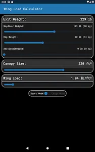 Skydive Wing Load Calculator screenshot 4