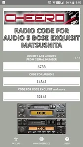 RADIO CODE for AUDIO 5 CC screenshot 0