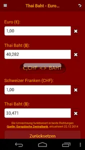 Thai Baht - Euro - Franken screenshot 0