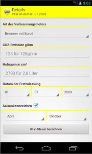KFZ-Steuer Rechner Pro screenshot 1