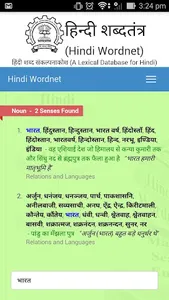 Hindi WordNet screenshot 1