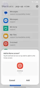 Shortcuts: pop-up view screenshot 1